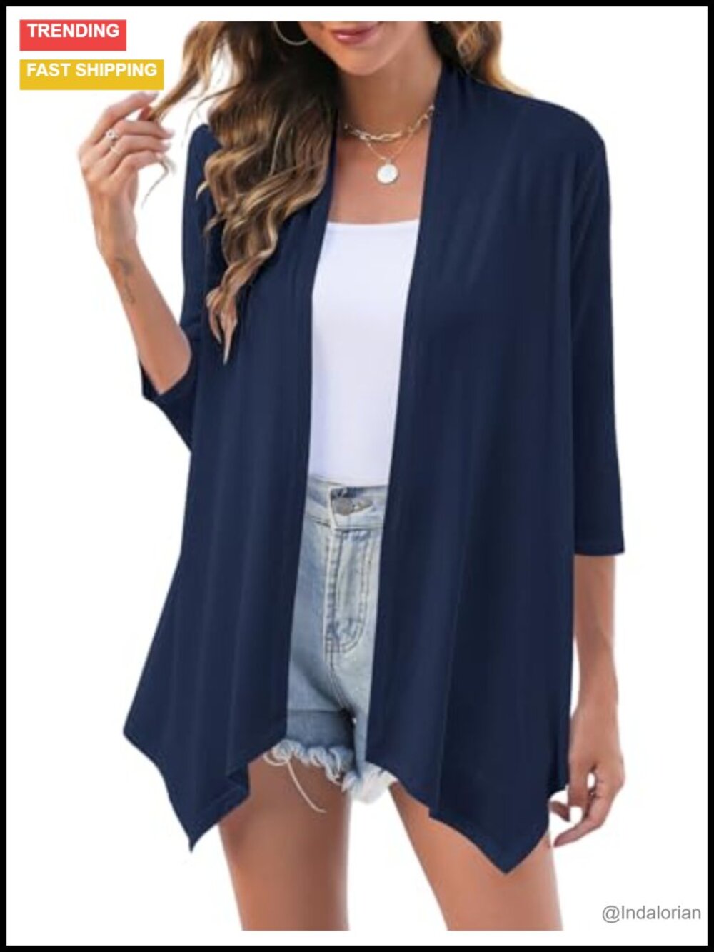 Women's 3/4 Sleeve Lightweight Draped Open Front Cardigan
